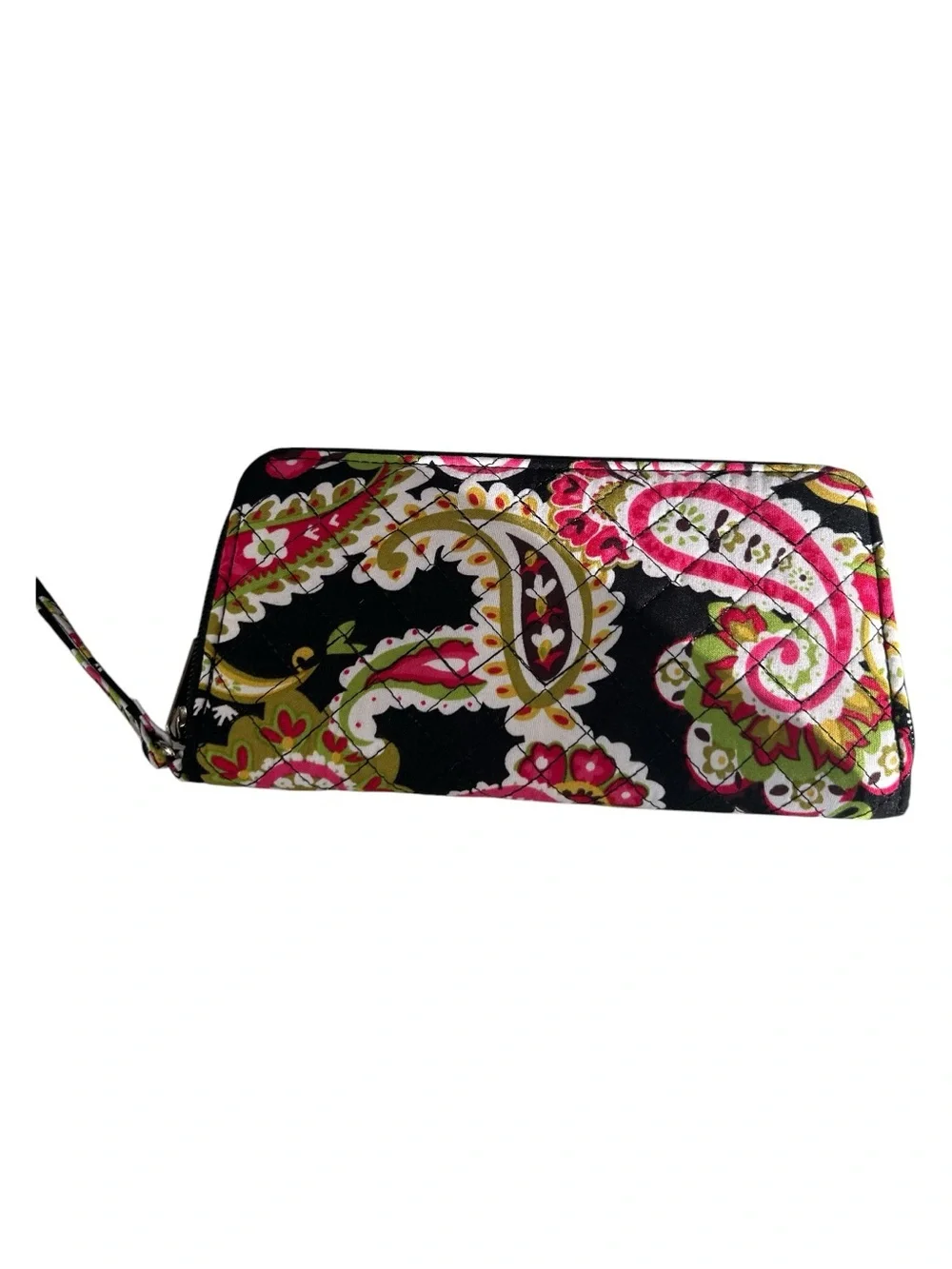Vera Bradley Quilted Cotton Zip-Around Wristlet Wallet Retired Pink/Green Paisle
